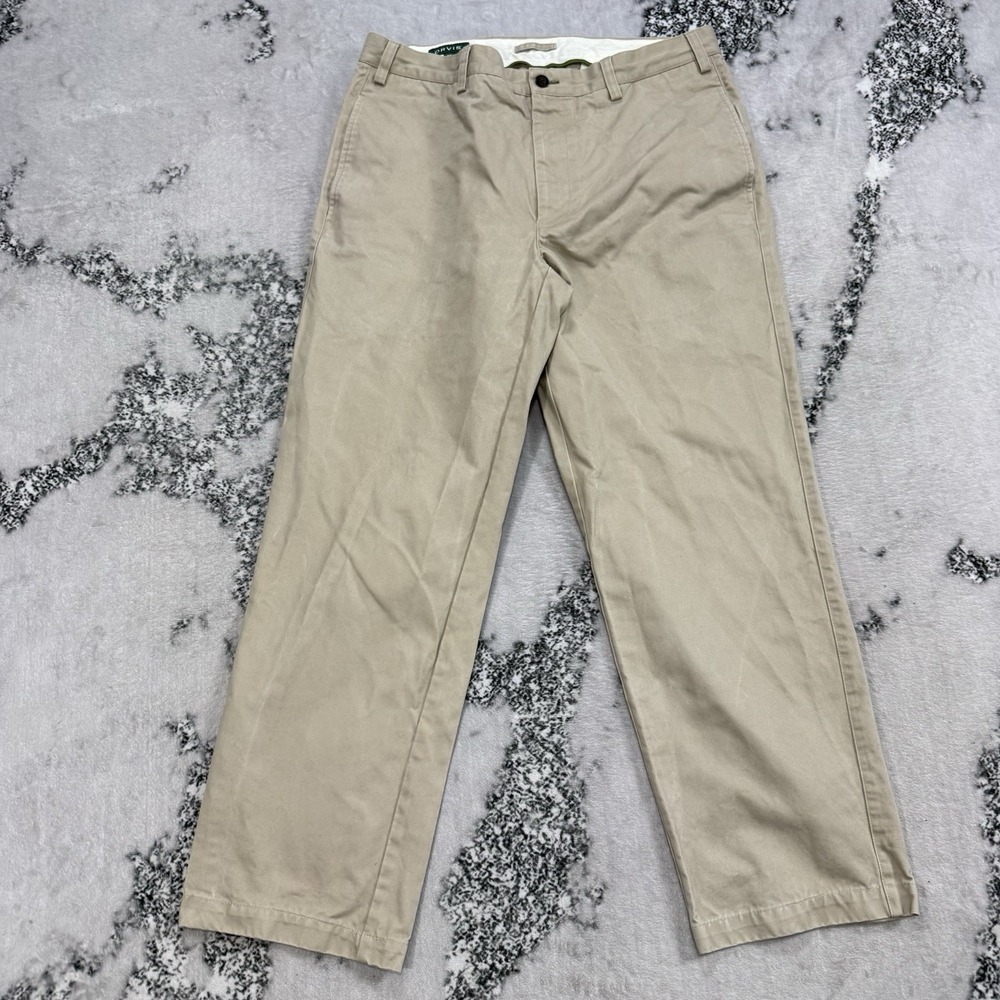 Orvis Khaki Chino Pants Mens 36 Beige 100% Cotton Casual Classic Fit Flat Front